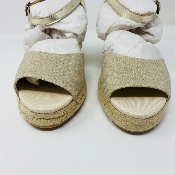 NWT Soludos Sandals Open Toe Midwedge Linen in Platinum Size 9 - Picture 5 of 11